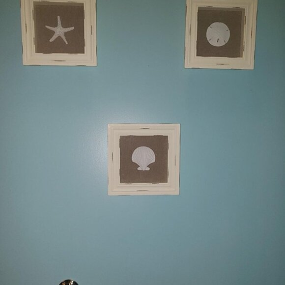 NEW Set of 3 Shell Shabby Chic Shadow Boxes- Creamy Off White Frame 7" x 7" - Picture 8 of 8